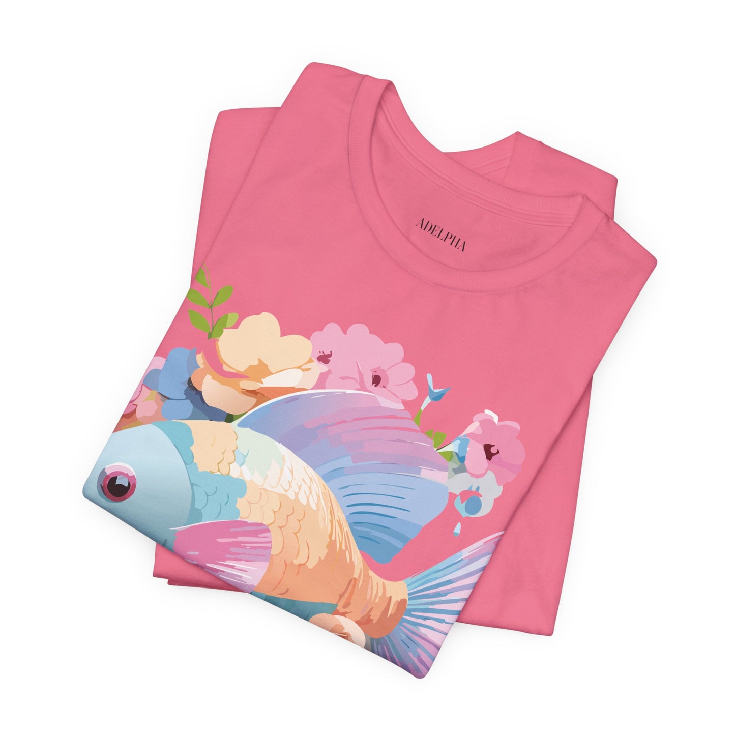 Natural Cotton Tee Shirt with Fish