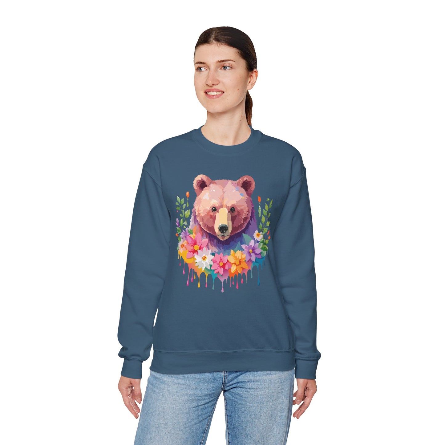 Unisex Floral Bear Sweatshirt, Animals Sweatshirt, Floral Sweatshirt, Art Design Sweatshirt