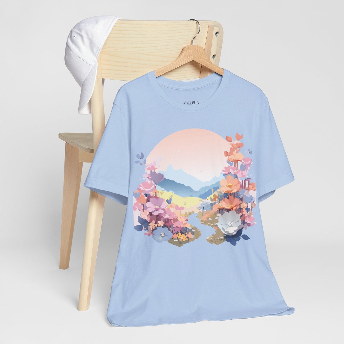 Natural Cotton Tee Shirt with Flowers