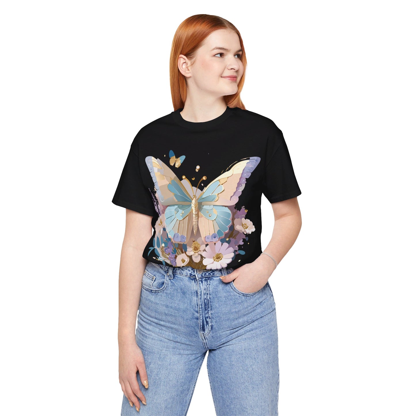 Natural Cotton Tee Shirt with Butterfly