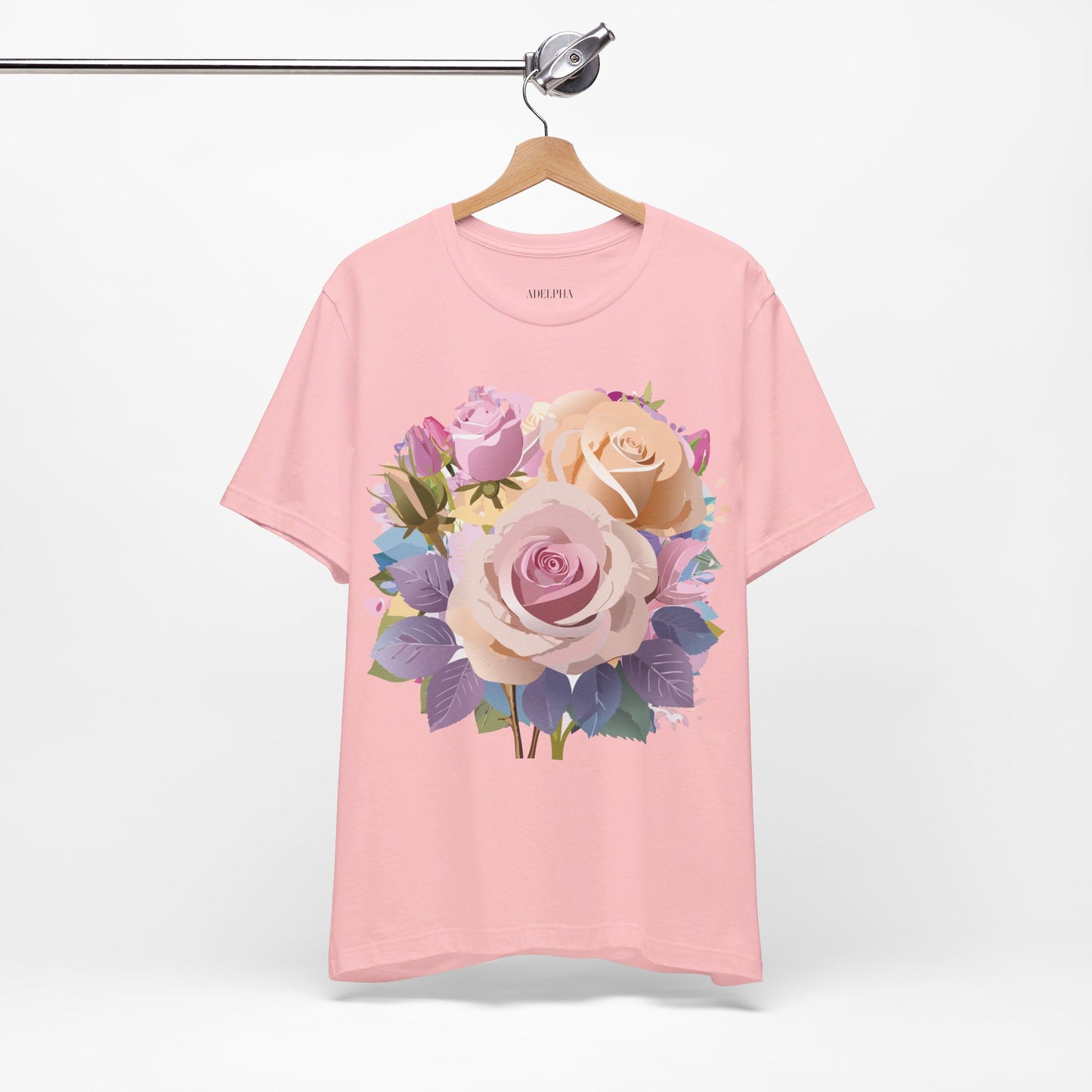 Natural Cotton Tee Shirt with Flowers