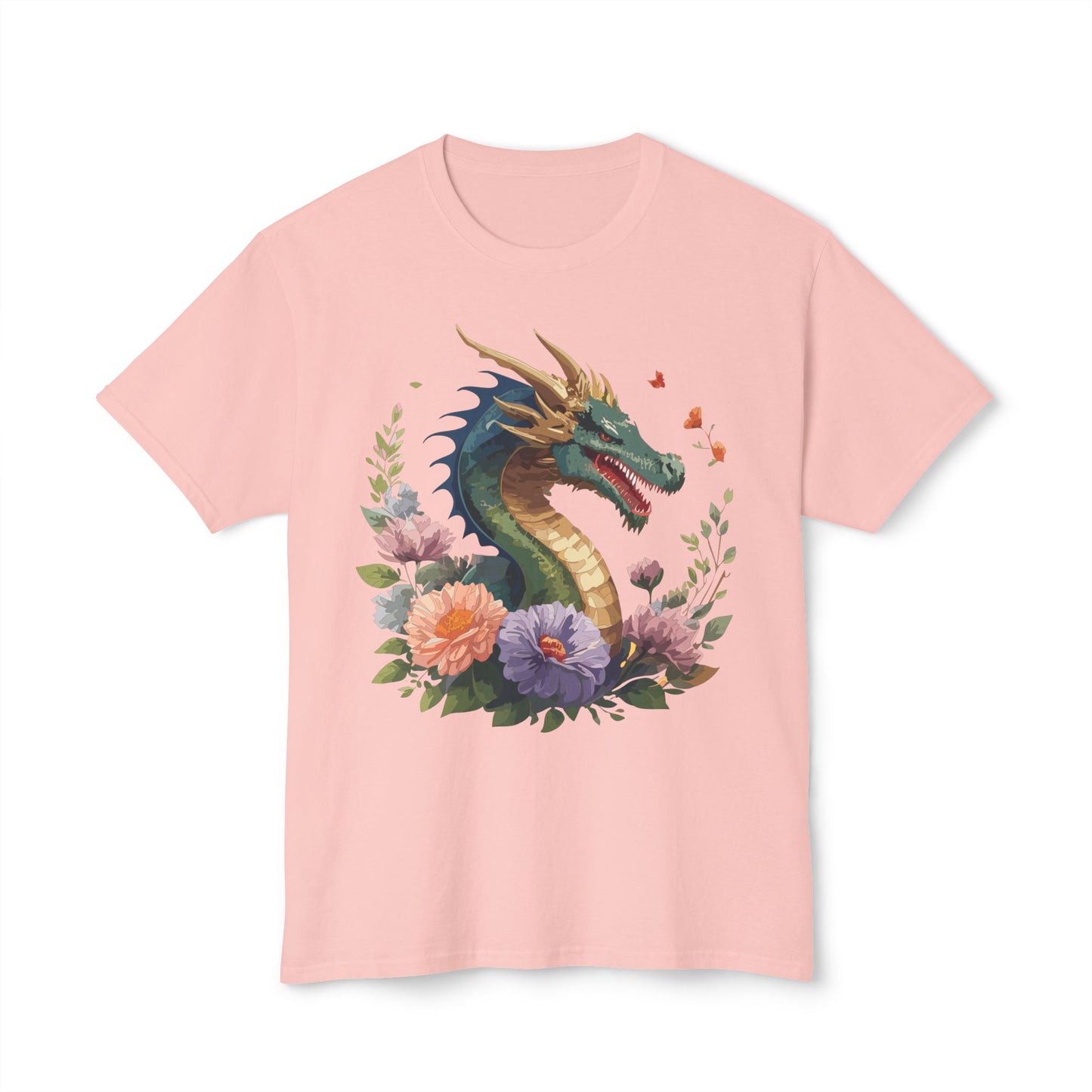 Dragon T-Shirt, Vintage Dragon Tee, Floral Tees, Dragon Art Design Shirt, Tee Shirt with Dragon 4