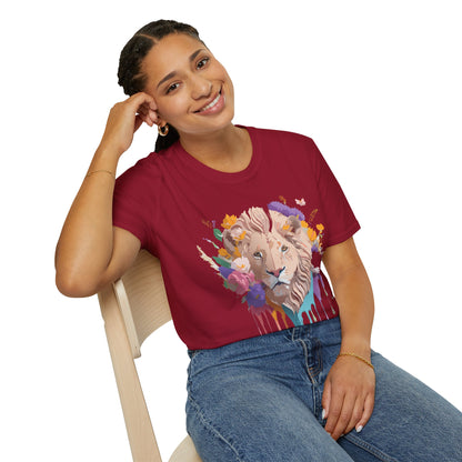 Unisex Lion Shirt Floral Lion Tee Softstyle 64000 Gildan Cotton Tee