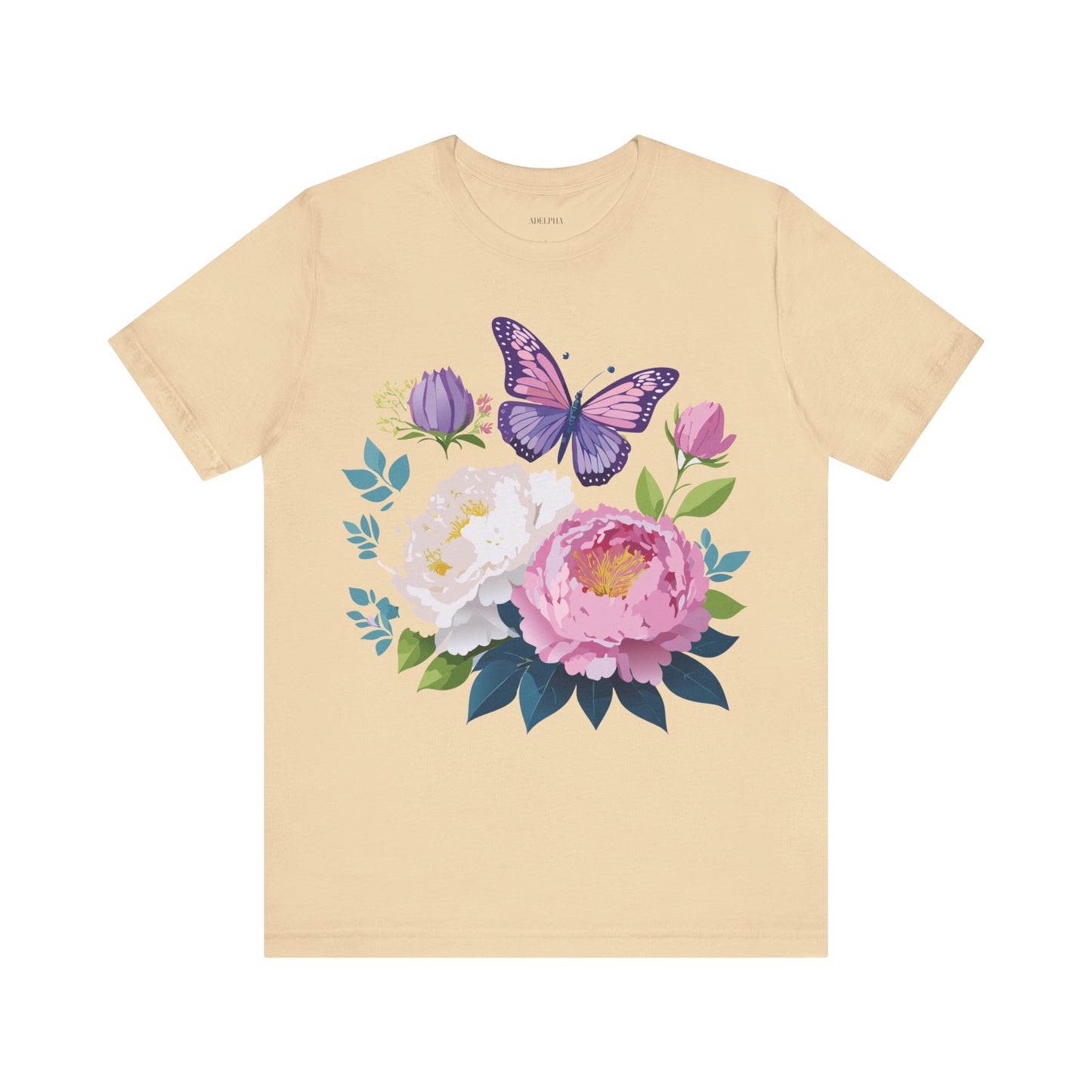 Natural Cotton Tee Shirt with Flowers