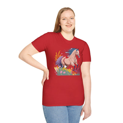 Unisex Horse Shirt With Animal Design Gildan Softstyle 64000 Tee