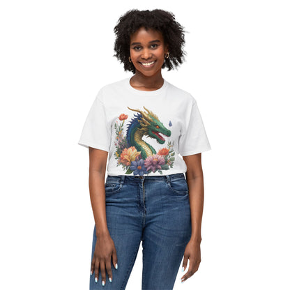 Dragon Art Tee Shirt Unisex Floral Print Cotton Tee USA Made