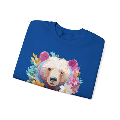 Unisex Floral Bear Sweatshirt With Art Design Gildan 18000 Crewneck