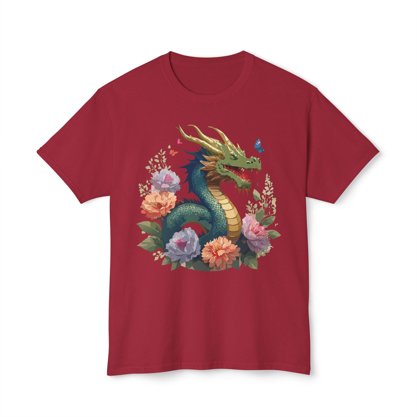 Dragon T-Shirt, Vintage Dragon Tee, Floral Tees, Dragon Art Design Shirt, Tee Shirt with Dragon 1