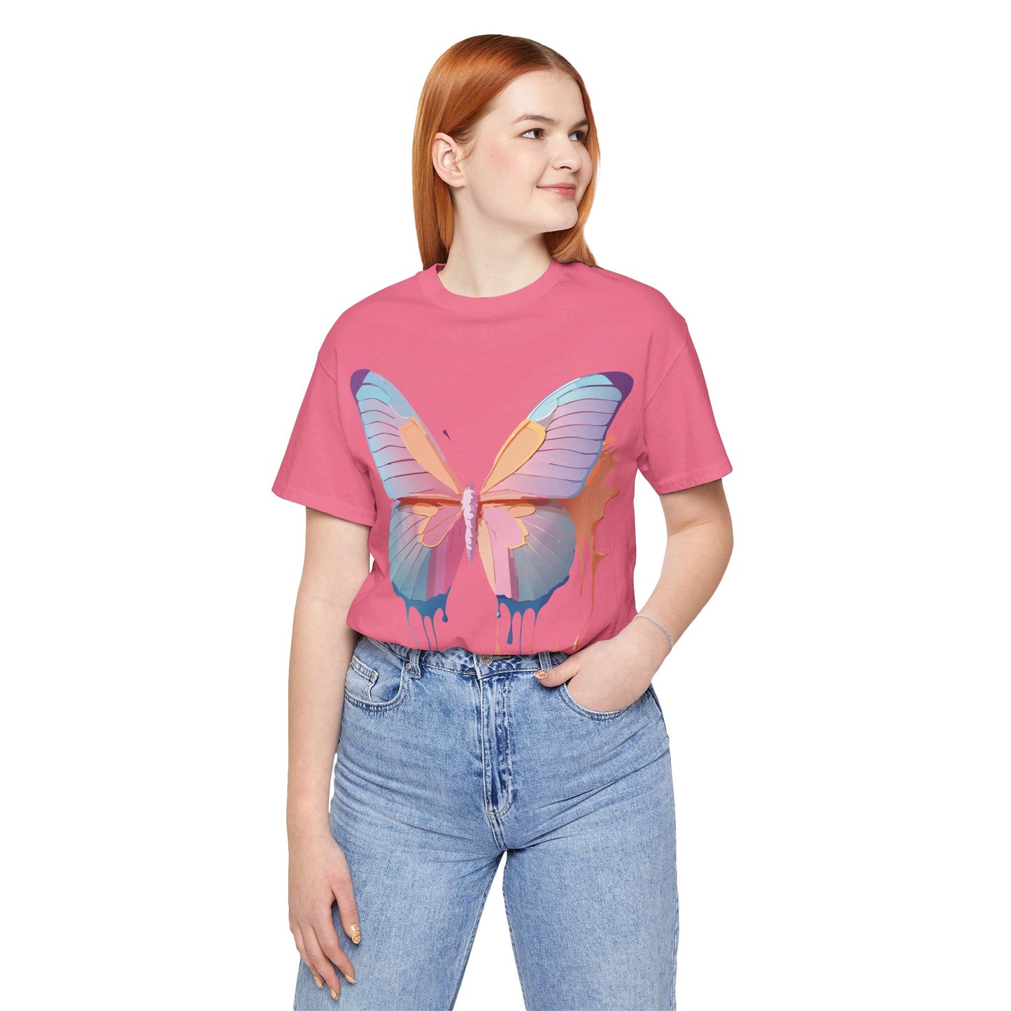 Natural Cotton Tee Shirt with Butterfly