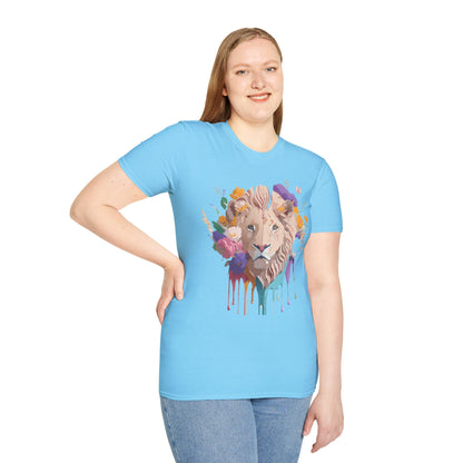 Unisex Lion Shirt Floral Lion Tee Softstyle 64000 Gildan Cotton Tee