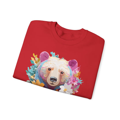 Unisex Floral Bear Sweatshirt With Art Design Gildan 18000 Crewneck