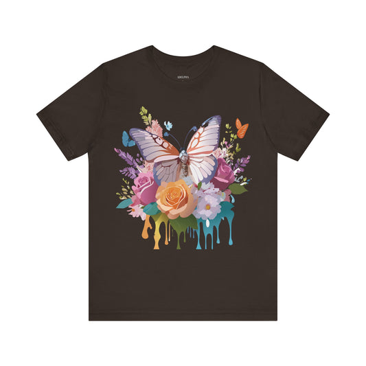 Natural Cotton Tee Shirt with Butterfly