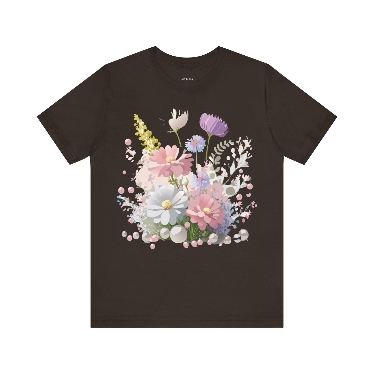 Natural Cotton Tee Shirt with Flowers