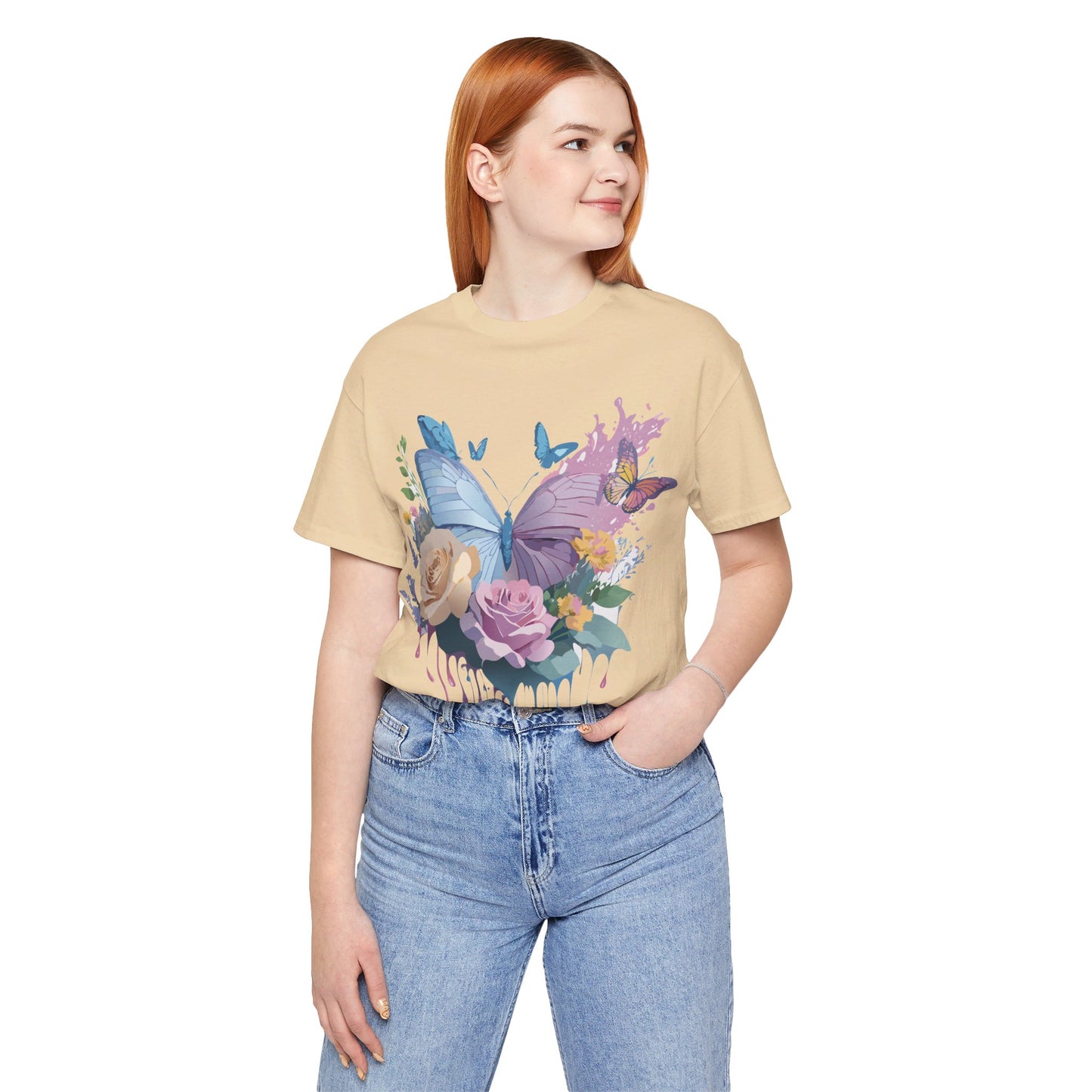 Natural Cotton Tee Shirt with Butterfly