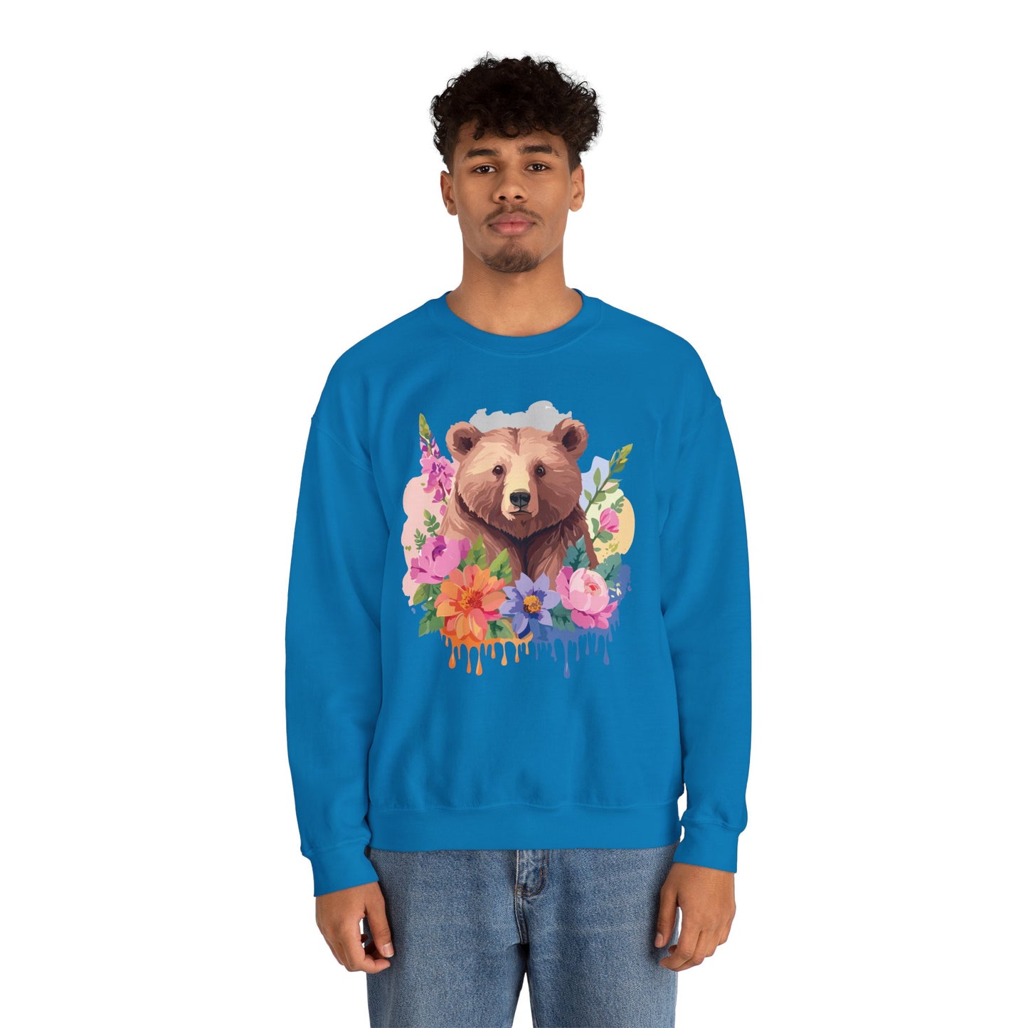 Unisex Floral Bear Sweatshirt, Animals Sweatshirt, Floral Sweatshirt, Art Design Sweatshirt