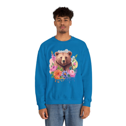 Unisex Floral Bear Sweatshirt With Art Design Animals Print Graphic