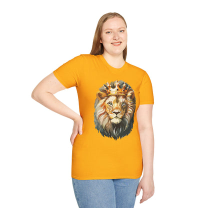 Unisex Lion Print T Shirt Softstyle 64000 One Hundred Percent Ring Spun Cotton