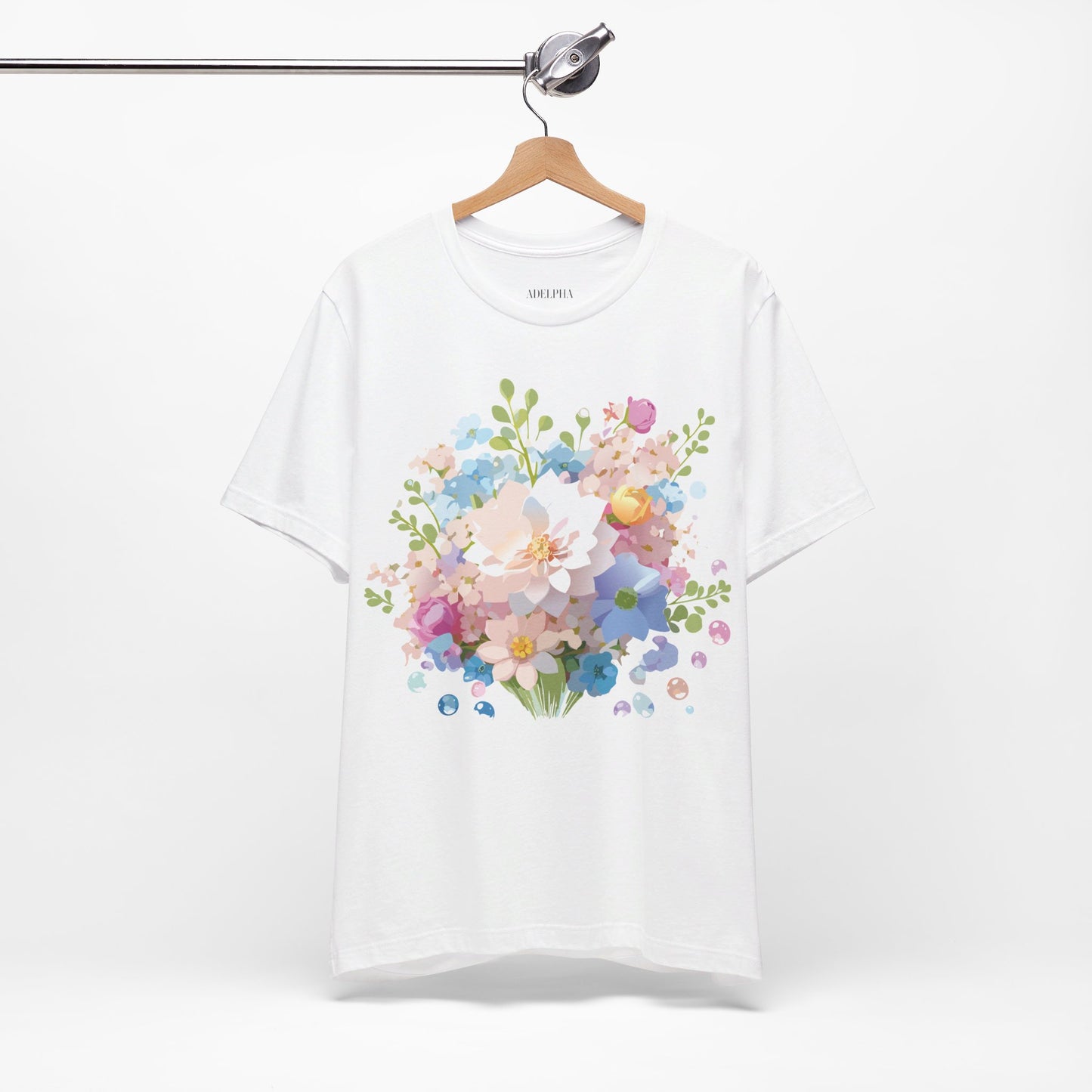 Natural Cotton Tee Shirt with Flowers