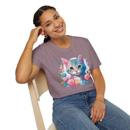 Cat Shirt Unisex Tee Kitten Cat Tee Softstyle 100 Percent Cotton Gildan 64000