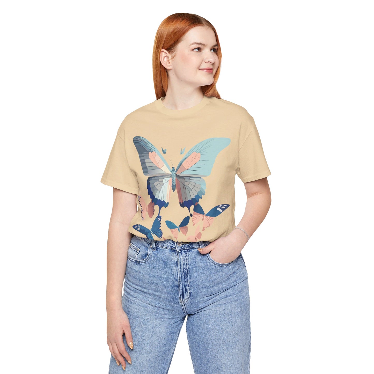 Natural Cotton Tee Shirt with Butterfly