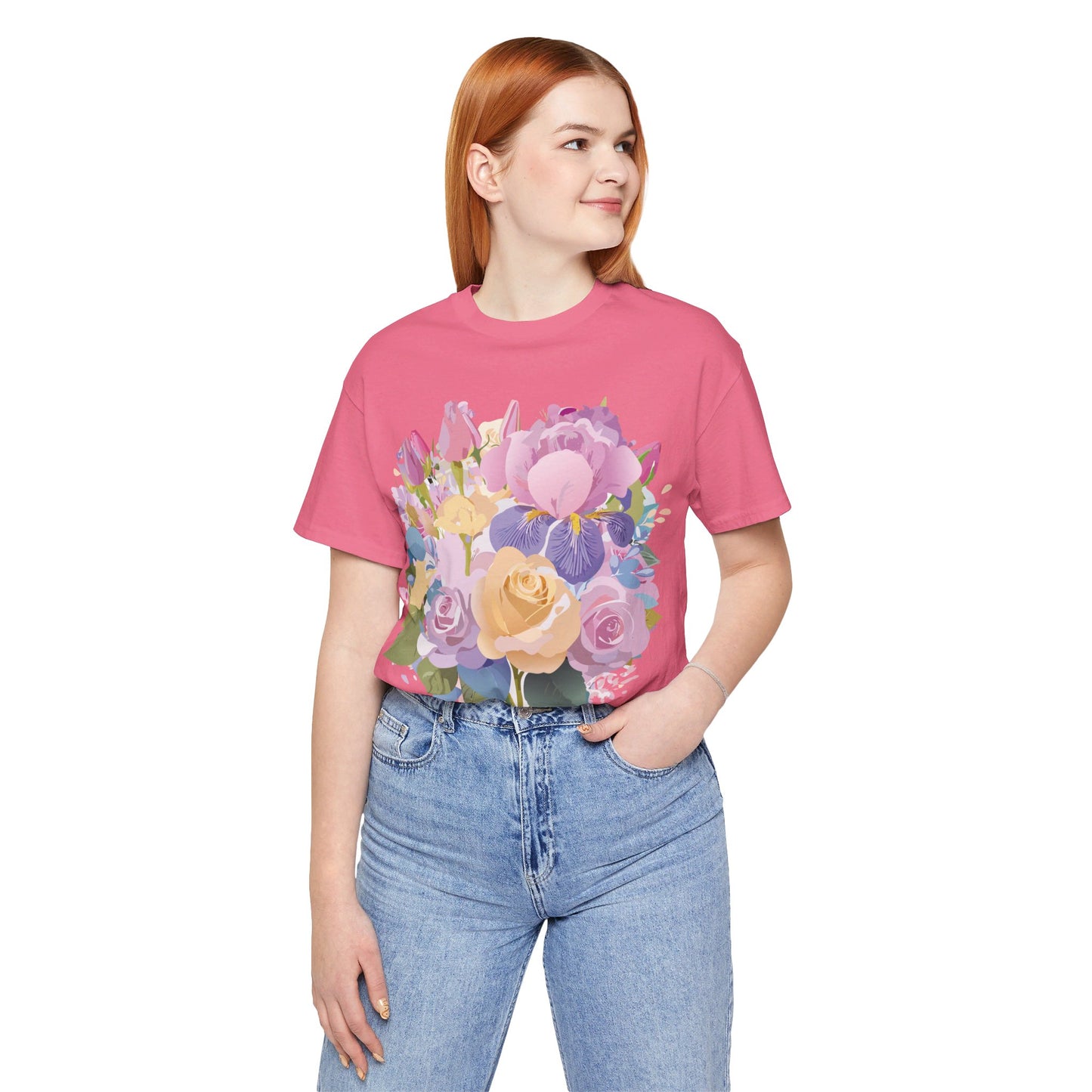 Natural Cotton Tee Shirt with Flowers