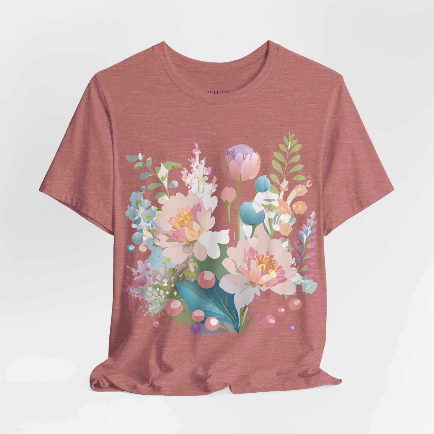 Natural Cotton Tee Shirt with Flowers