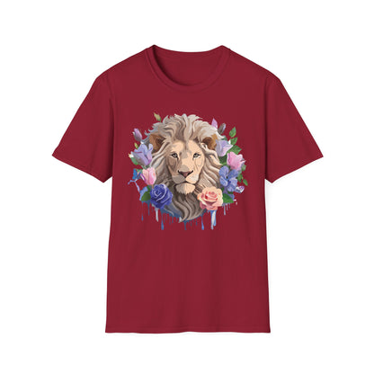 Unisex Floral Lion Tee Shirt Softstyle Gildan 64000 100 Percent Cotton