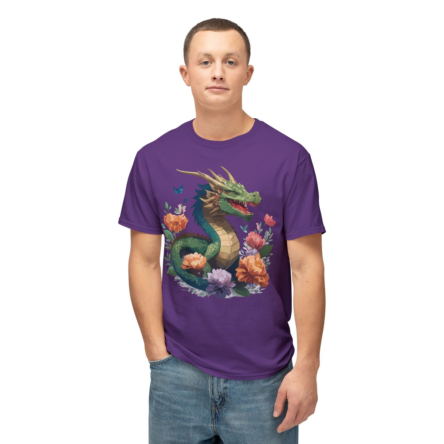 Dragon T-Shirt, Vintage Dragon Tee, Floral Tees, Dragon Art Design Shirt, Tee Shirt with Dragon 6