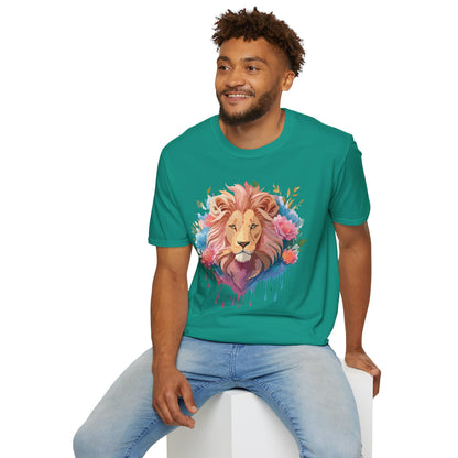 Lion Shirt Unisex Floral Lion Tee 100 Percent Cotton Softstyle Gildan 64000