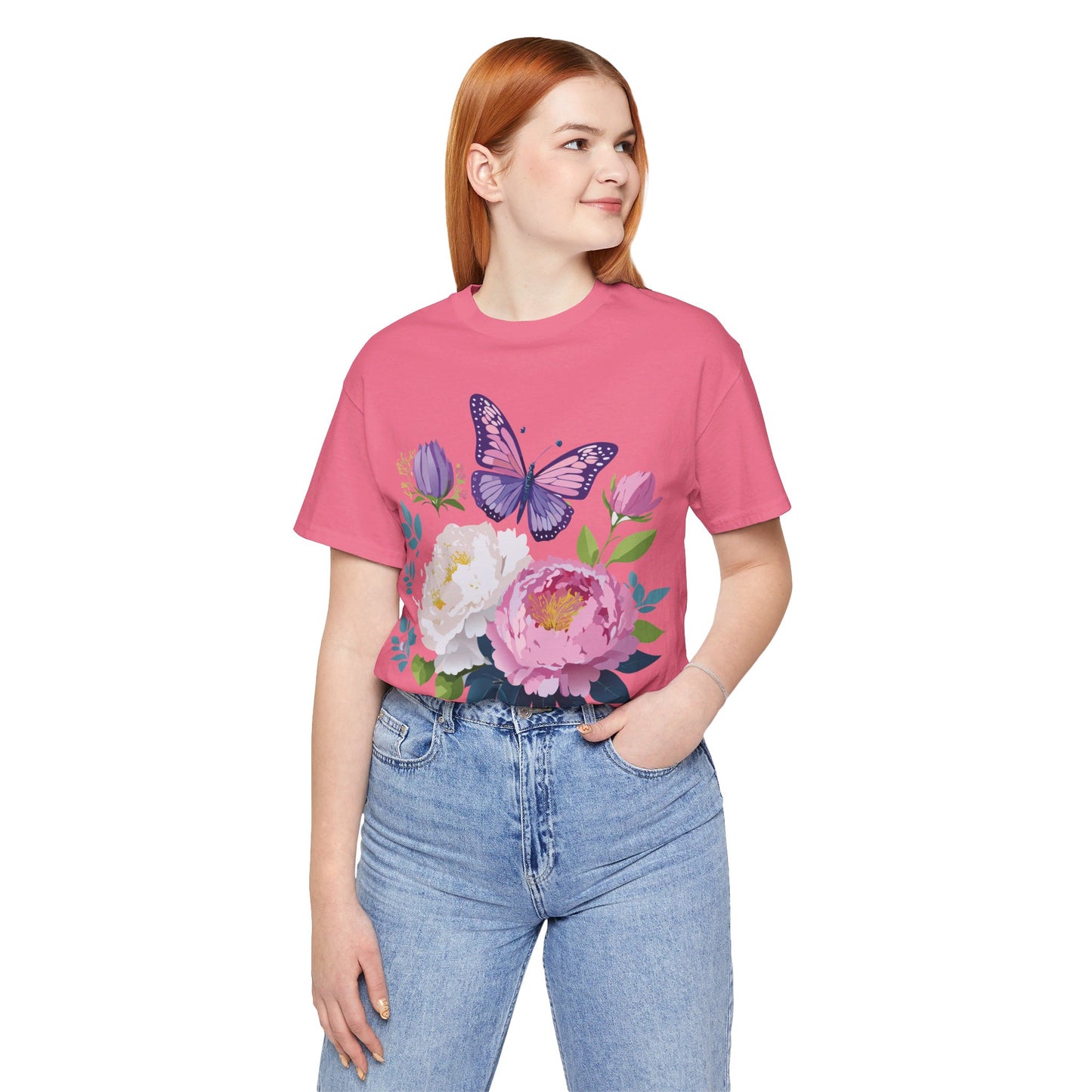 Natural Cotton Tee Shirt with Flowers