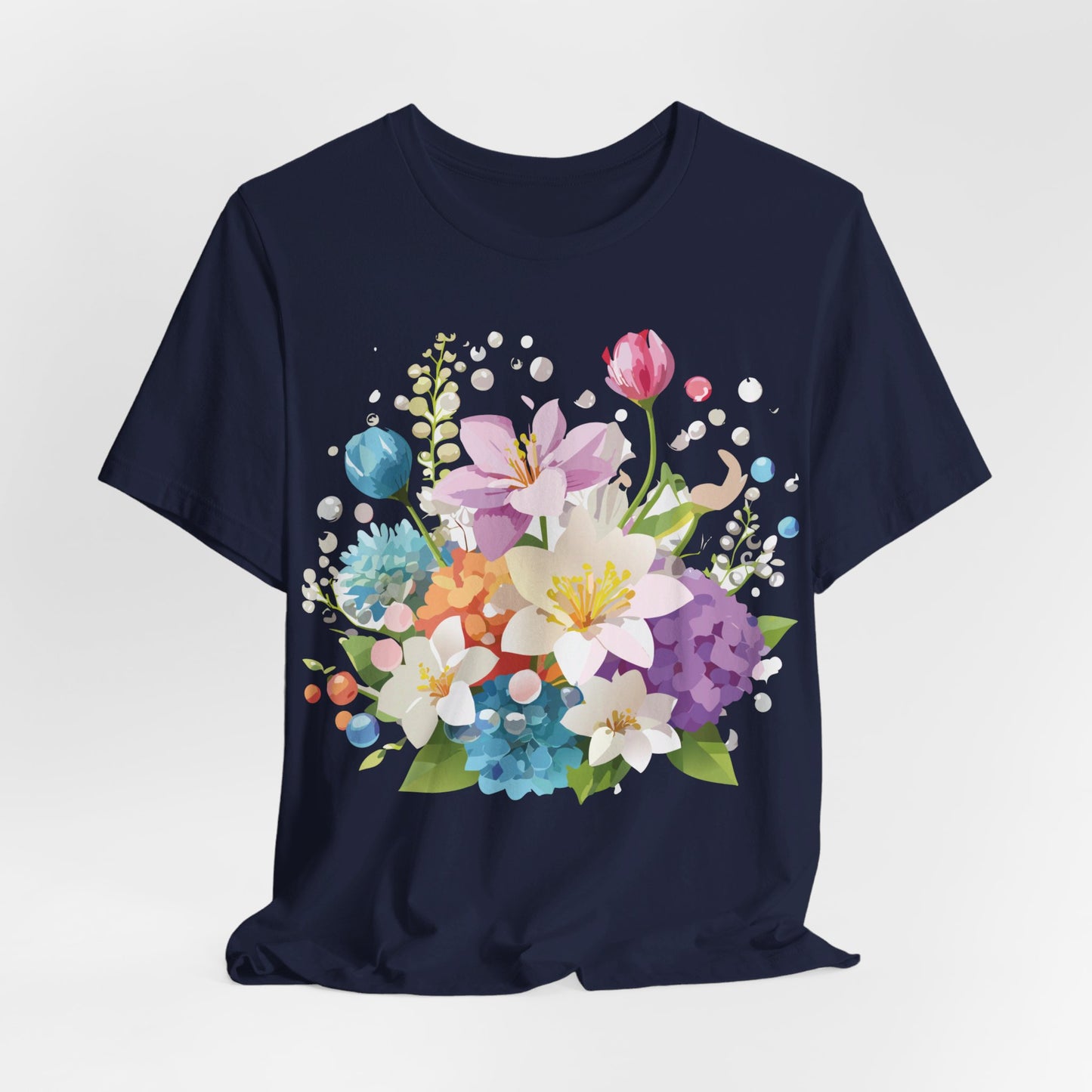 Natural Cotton Tee Shirt with Flowers