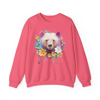 Unisex Floral Bear Sweatshirt With Art Design Gildan 18000 Crewneck