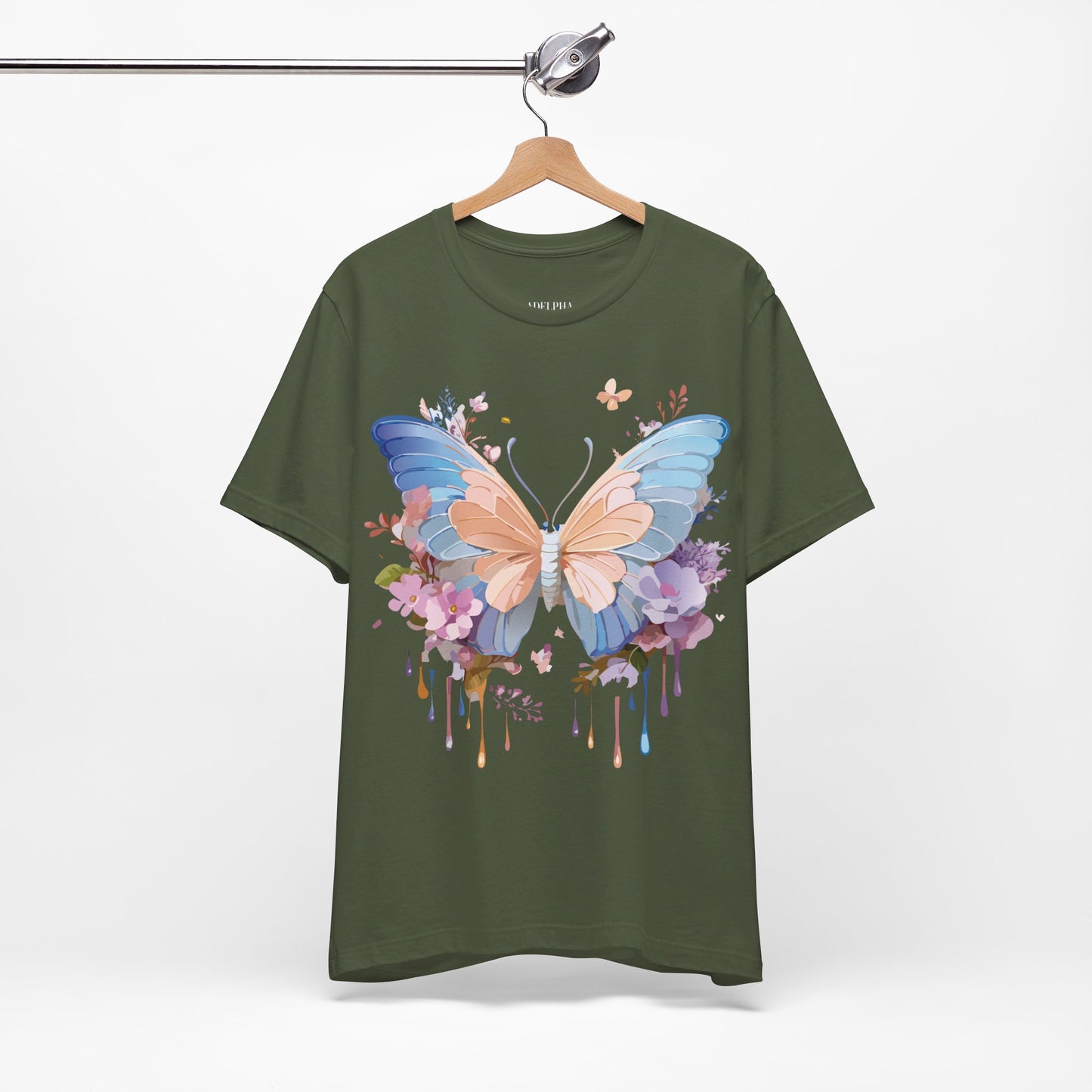 Natural Cotton Tee Shirt with Butterfly