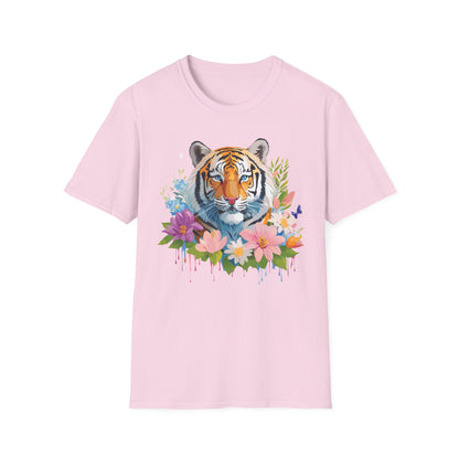 Tiger Print Unisex Softstyle T Shirt 100 Percent Ring Spun Cotton Tee