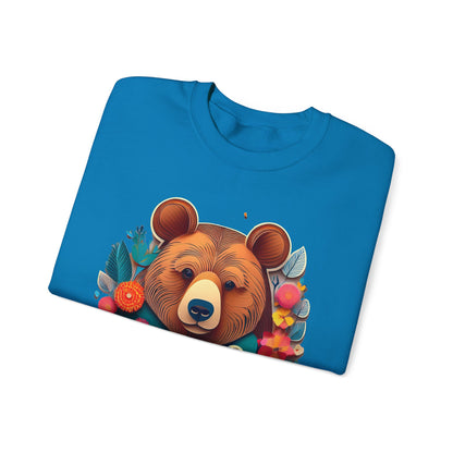 Unisex Floral Bear Sweatshirt Art Design Gildan 18000 Heavy Blend Crewneck