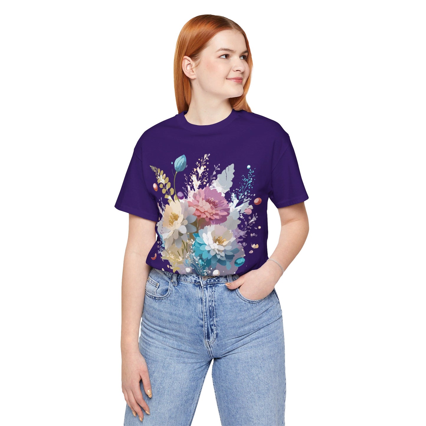 Natural Cotton Tee Shirt with Flowers