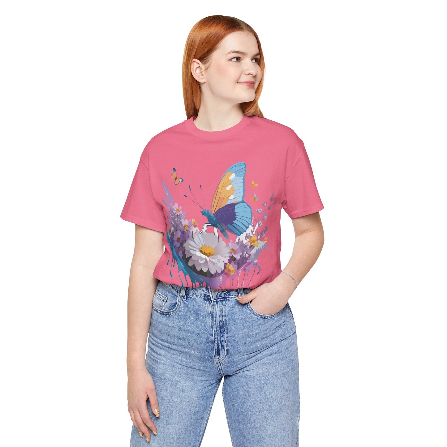 Natural Cotton Tee Shirt with Butterfly