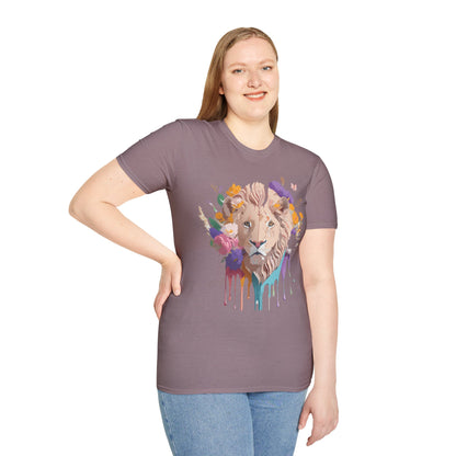 Unisex Lion Shirt Floral Lion Tee Softstyle 64000 Gildan Cotton Tee