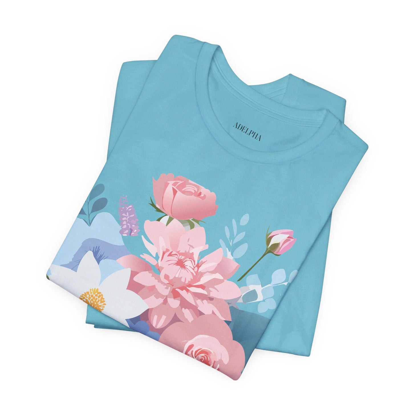 Natural Cotton Tee Shirt with Flowers