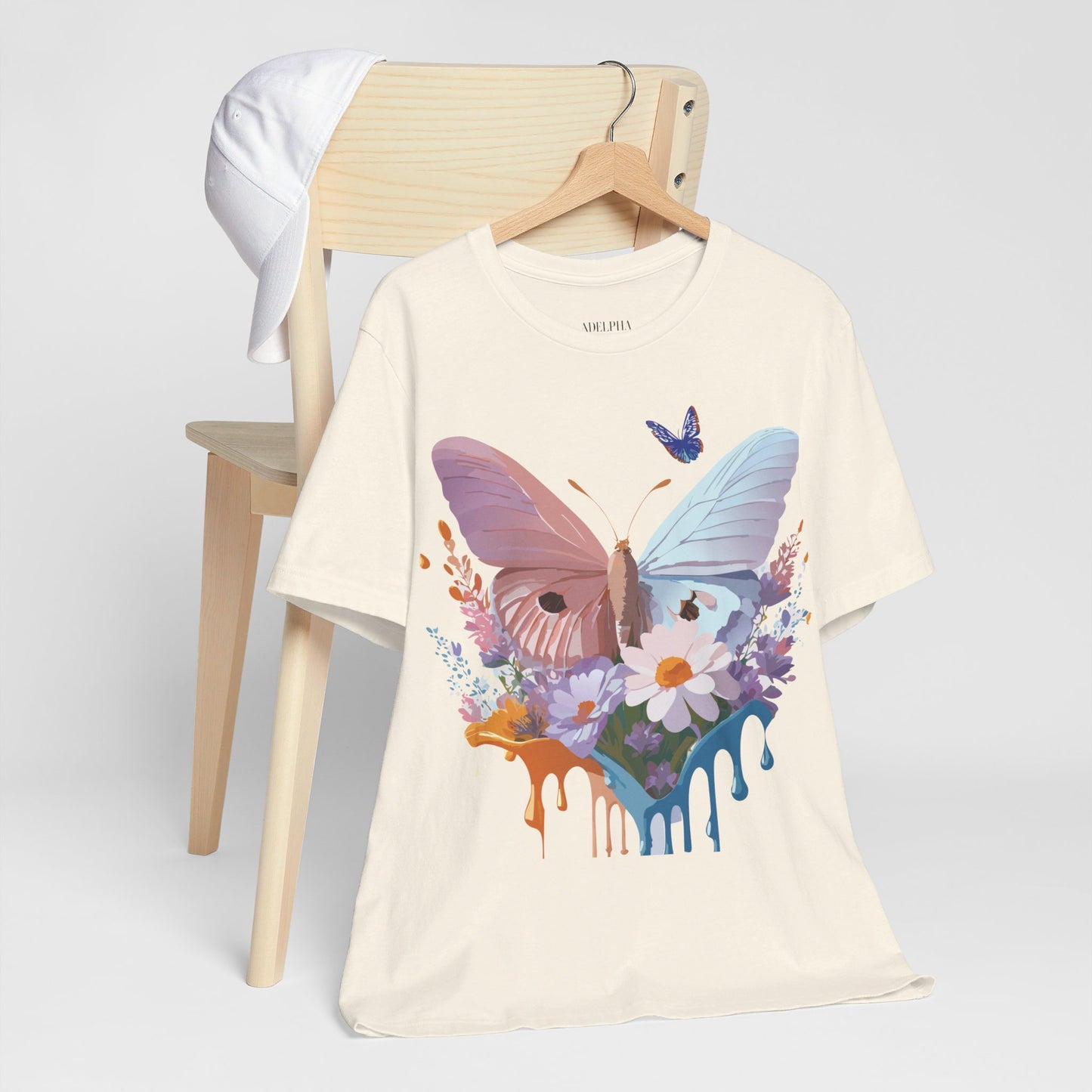 Natural Cotton Tee Shirt with Butterfly