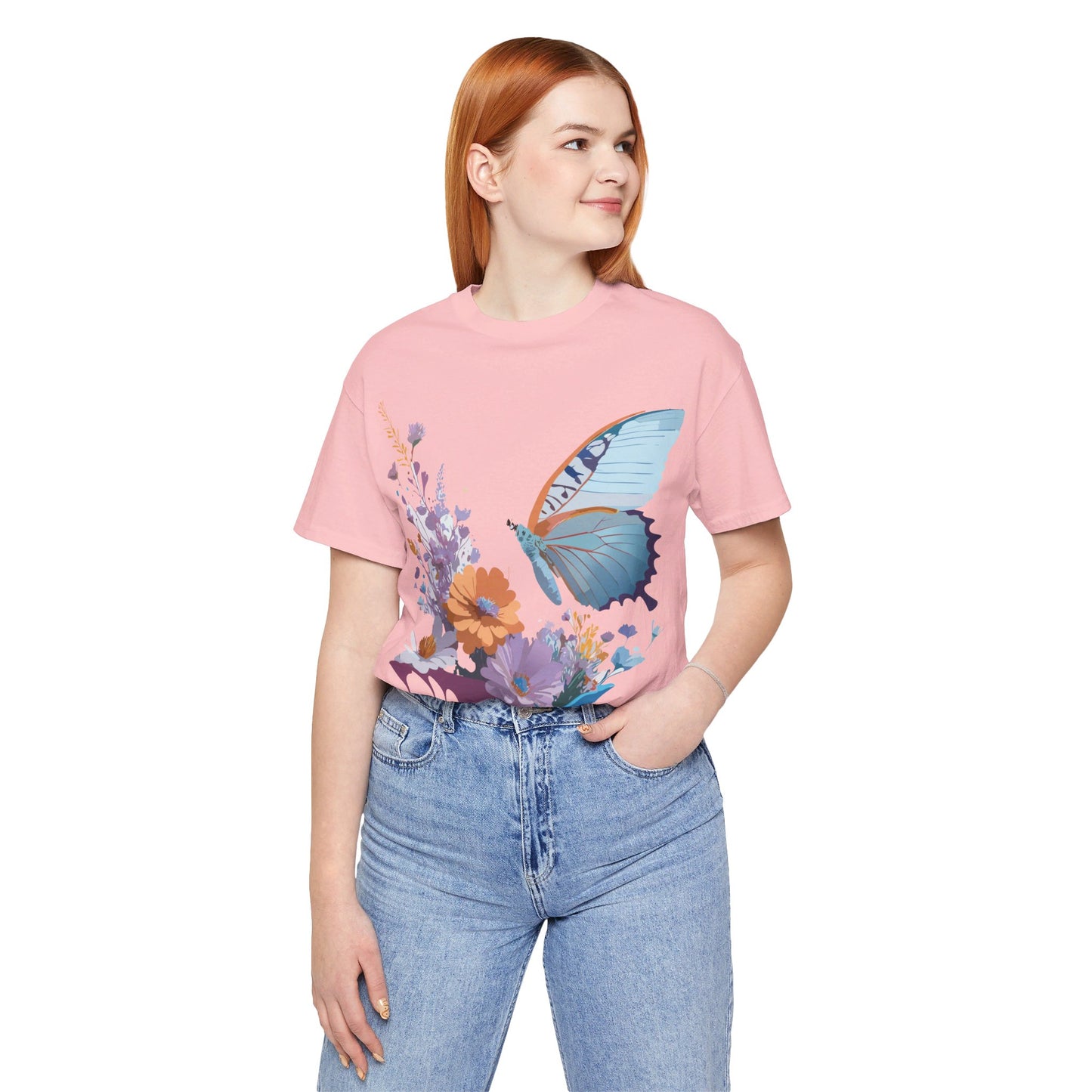 Natural Cotton Tee Shirt with Butterfly