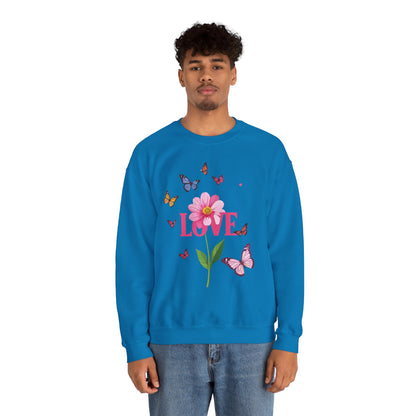 Unisex Floral Love Sweatshirt Valentines Day Cotton Poly Blend Butterfly
