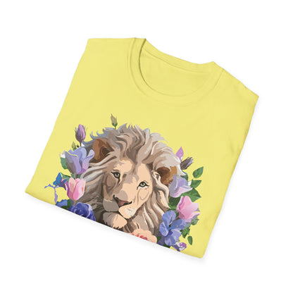Unisex Floral Lion Tee Shirt Softstyle Gildan 64000 100 Percent Cotton
