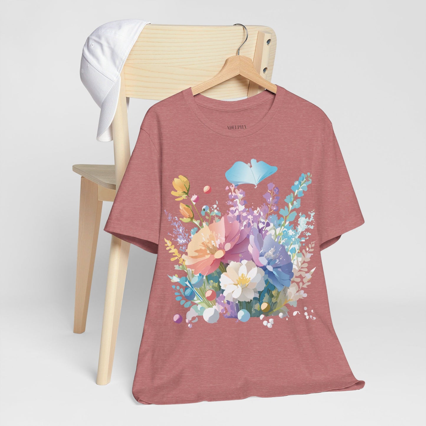 Natural Cotton Tee Shirt with Flowers