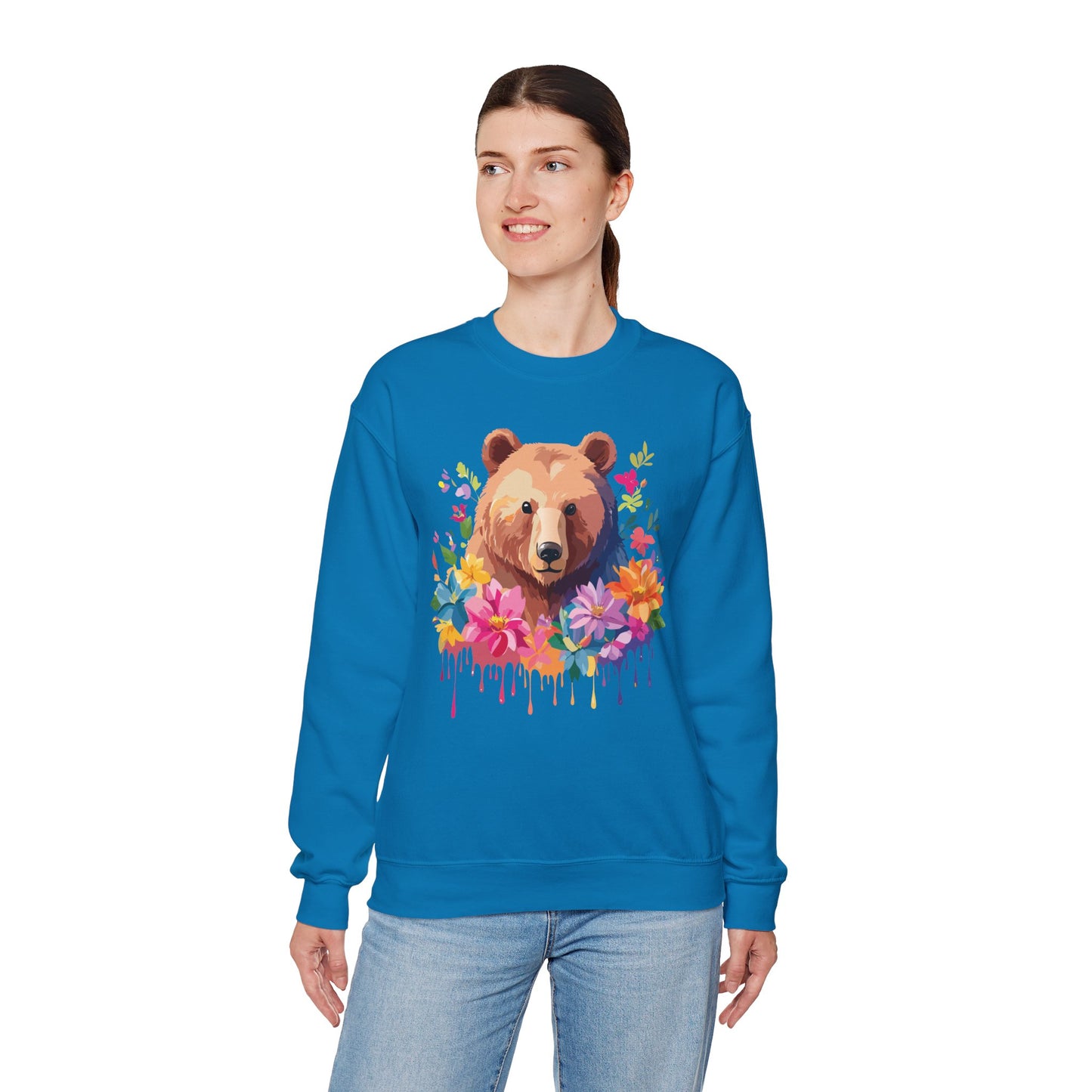 Unisex Floral Bear Sweatshirt, Animals Sweatshirt, Floral Sweatshirt, Art Design Sweatshirt