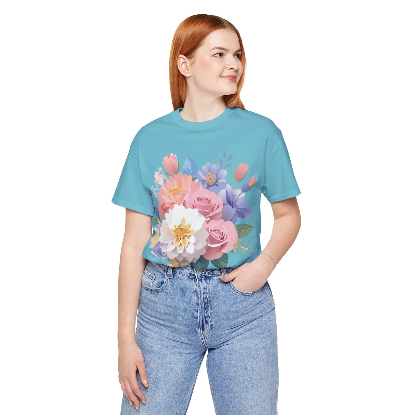 T-shirt en coton naturel avec fleurs