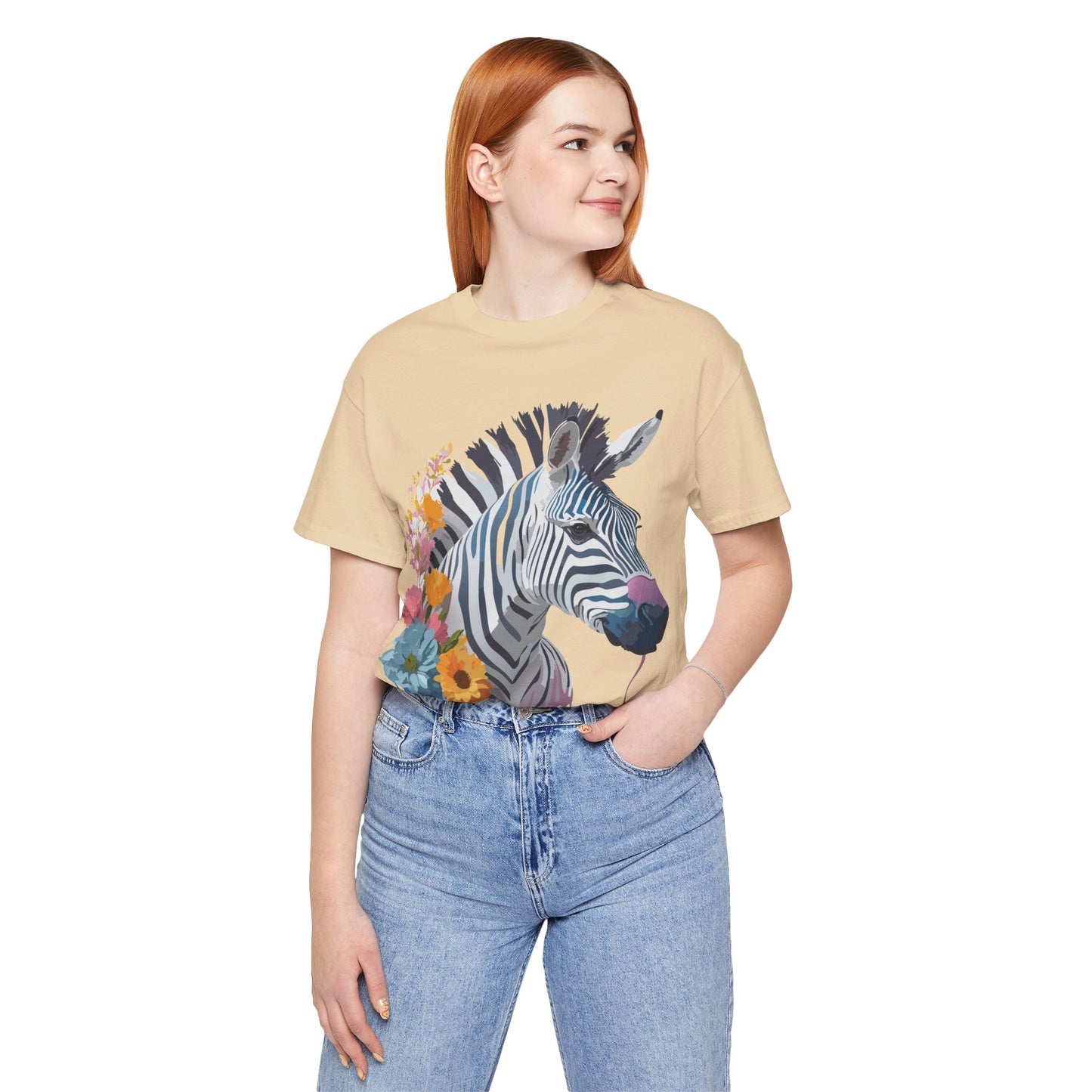 Natural Cotton Tee Shirt with Zebra