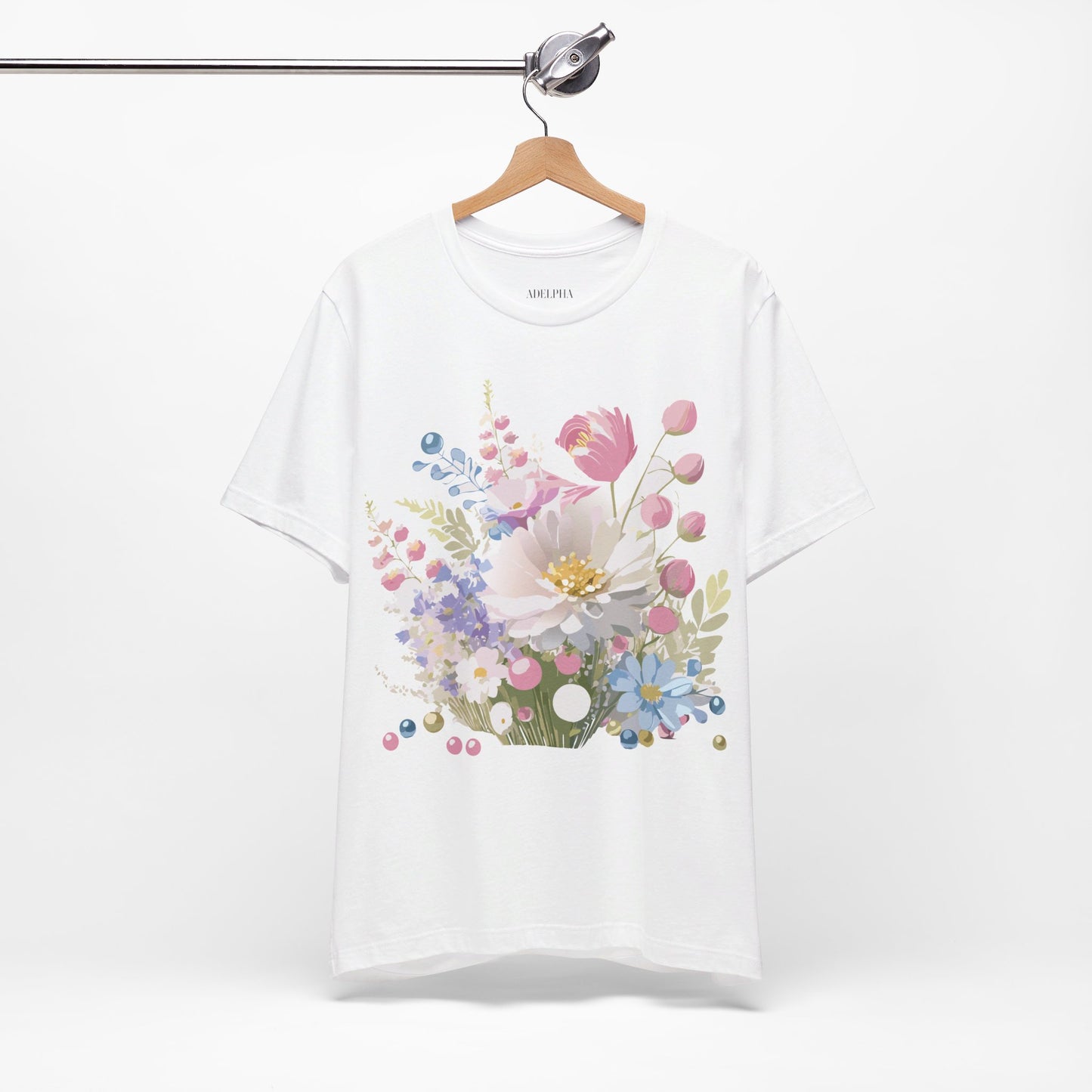 Natural Cotton Tee Shirt with Flowers