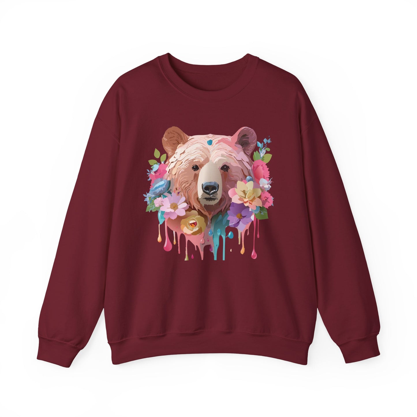 Unisex Floral Bear Sweatshirt, Animals Sweatshirt, Floral Sweatshirt, Art Design Sweatshirt