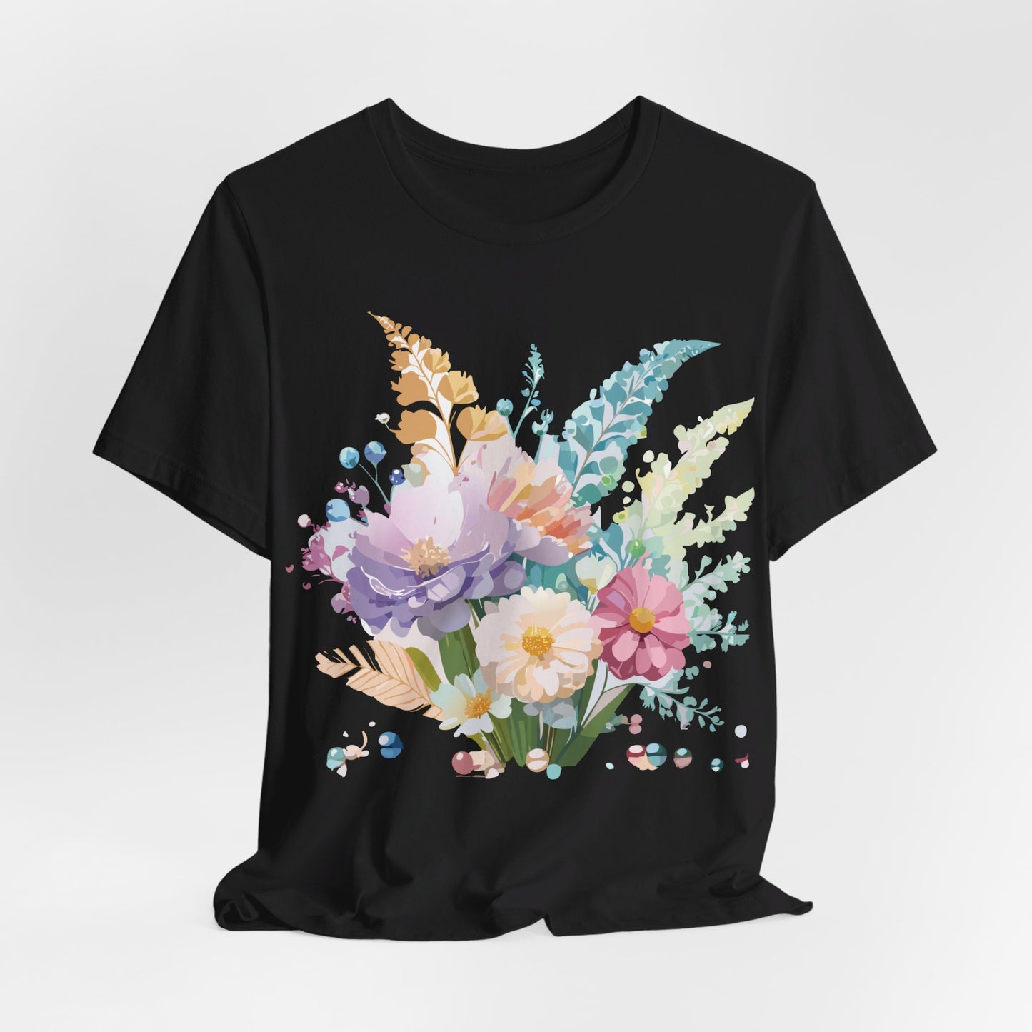 Natural Cotton Tee Shirt with Flowers